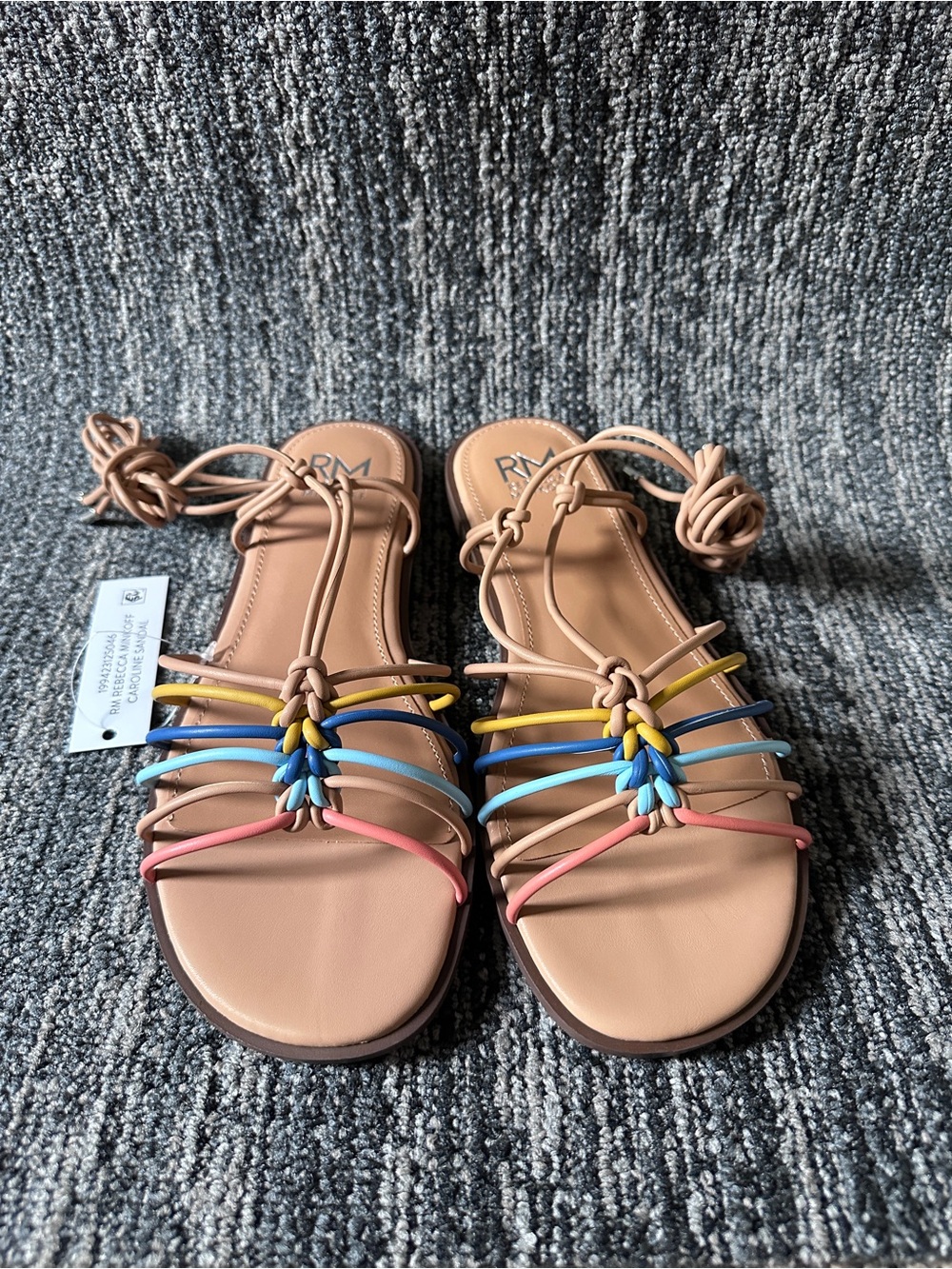 Rebecca Minkoff Tan Sandals with Pink, Blue & Yellow Straps